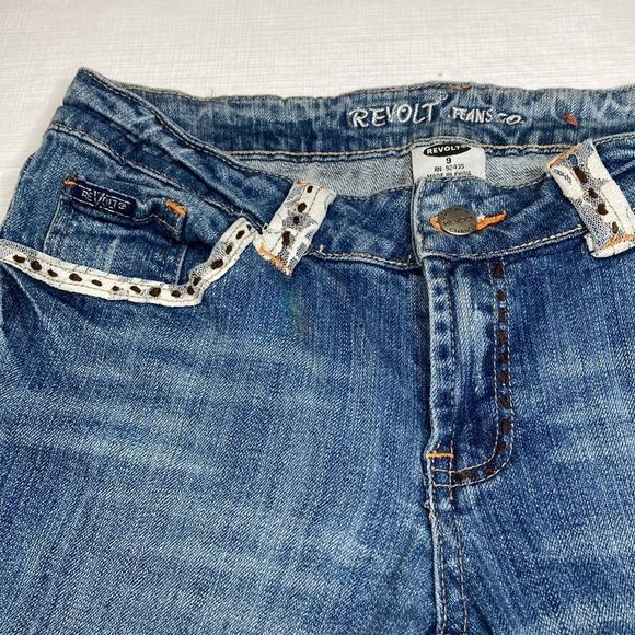 Revolt Jeans Blue Washed Denim Embellished Pockets and Trim Jeans - Picture 8 of 13